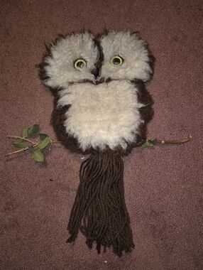Vintage 1970's Latch Hook Owl Wall Hanging